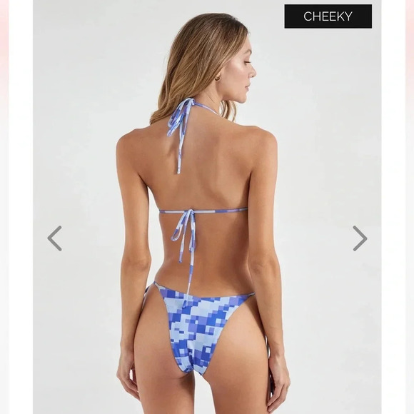 NWT OneOne Swimwear Bikini SET Blue Pixel Plunge Ariel Medium XS Triangle NEW - Picture 7 of 11